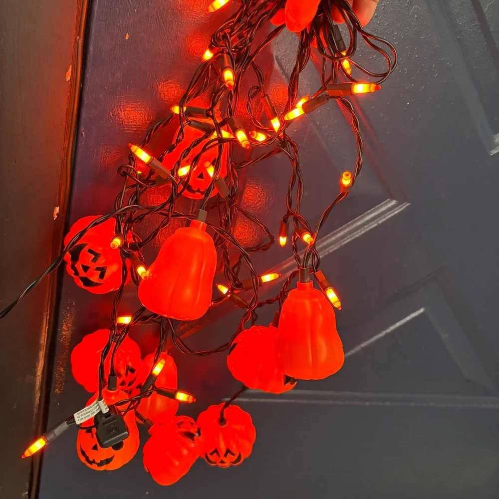 VTG Halloween Pumpkin Jack-O-Lantern‎ String Lights Orange Black Plug-in Decor